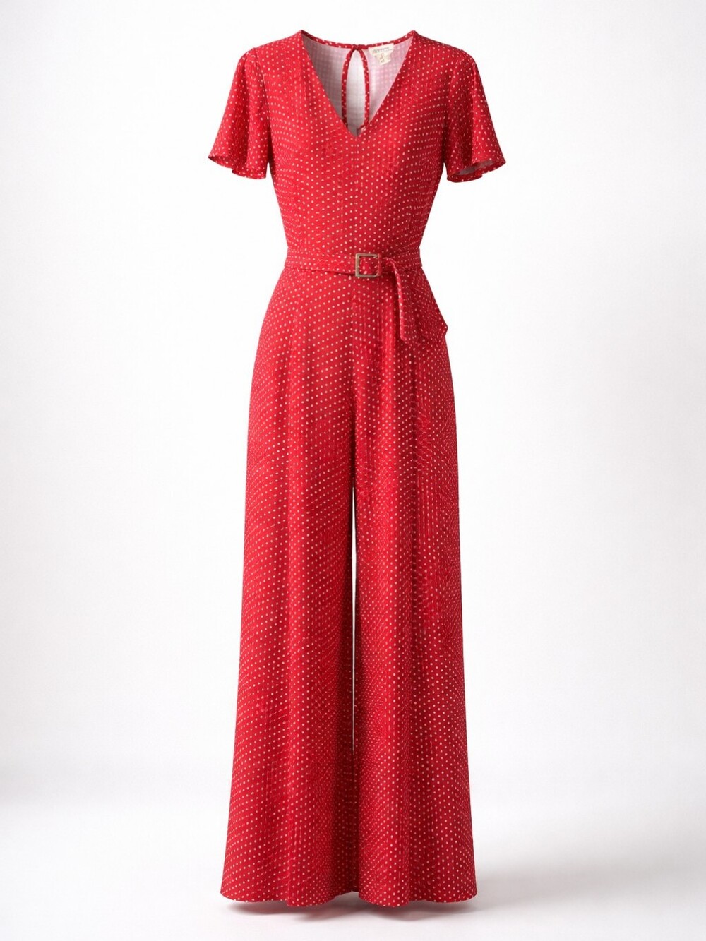 Monteau Red Polka Dot Belted Jumpsuit